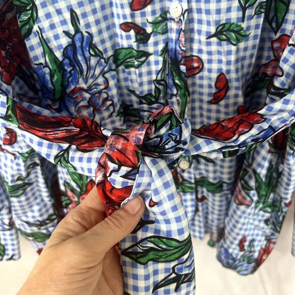 Massini Gingham Floral Boho Blouse Size Large Bold Cottage Core Whimsical - Picture 6 of 9